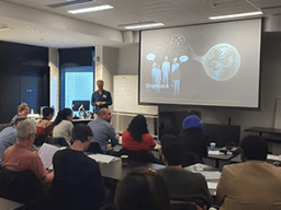 Dr Ben Swift during his presentation. Photo courtesy C.Sanhueza (ANU) Dr Ben Swift during his presentation.