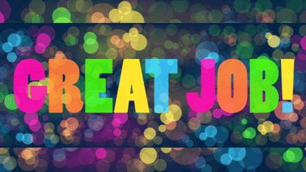 GREAT JOB! colorful vector typograpy banner on bacgkround of bokeh lights