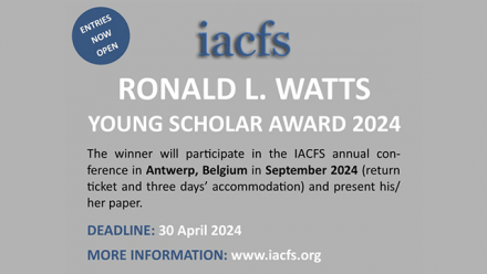 Entries open for the 2024 Ronald L. Watts – Young Scholar Award